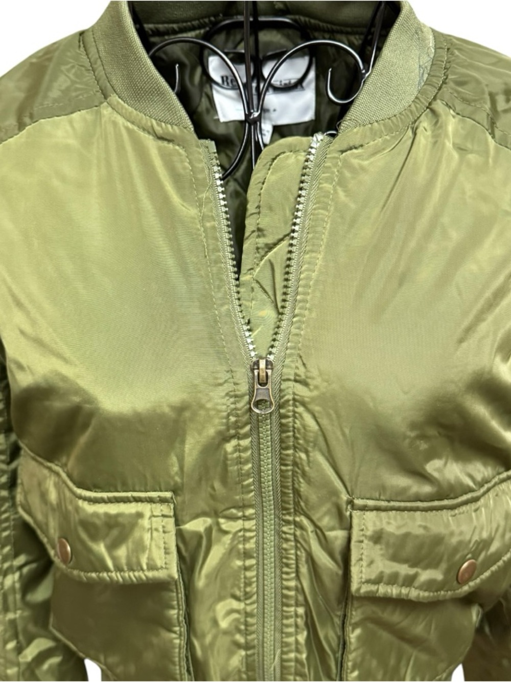 Reserve Fairfax Large Cropped Quilted Bomber Jacket - Olive Green - Picture 4 of 8